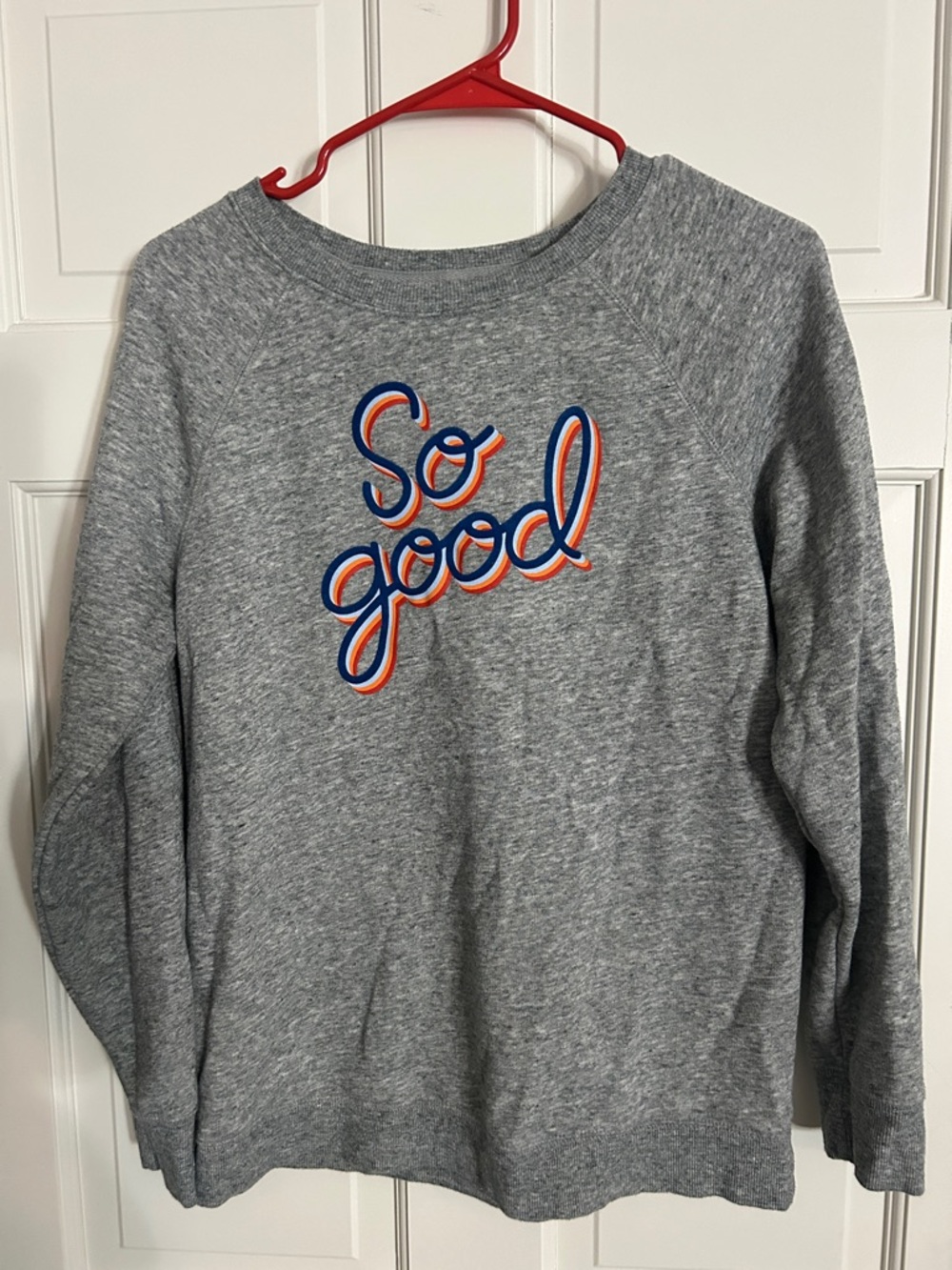 Old Navy Grey Sweatshirt with Navy and Orange 'So good' Script